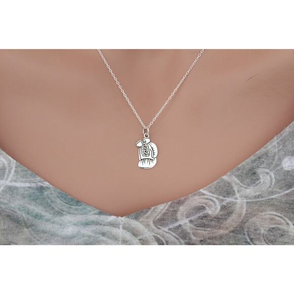 Sterling Silver Boxing Glove Charm, Silver Boxing Glove Necklace - Picture 2 of 2